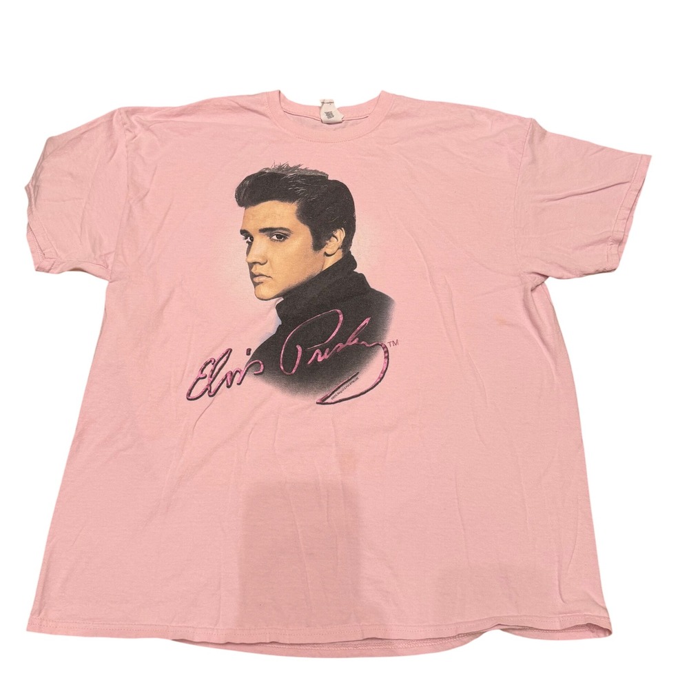 Elvis Presley Graphic T-Shirt Pink Metallic Signature Portrait Mens 2XL